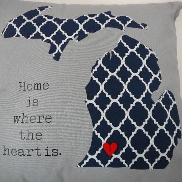 Home Sweet Michigan Mitten Throw Pillow With Location-Home Is Where The Heart Is - Picture 2 of 7